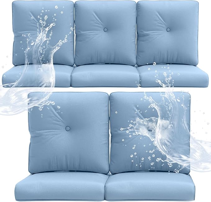 Outdoor Chair Cushions 5 Sets - 22*24" Patio Furniture Cushion with Removable Cover, 28D High Density Sponge Filling Outdoor Patio Cushion for Chairs, Rocker, Sofa and Loveseat - Baby Blue