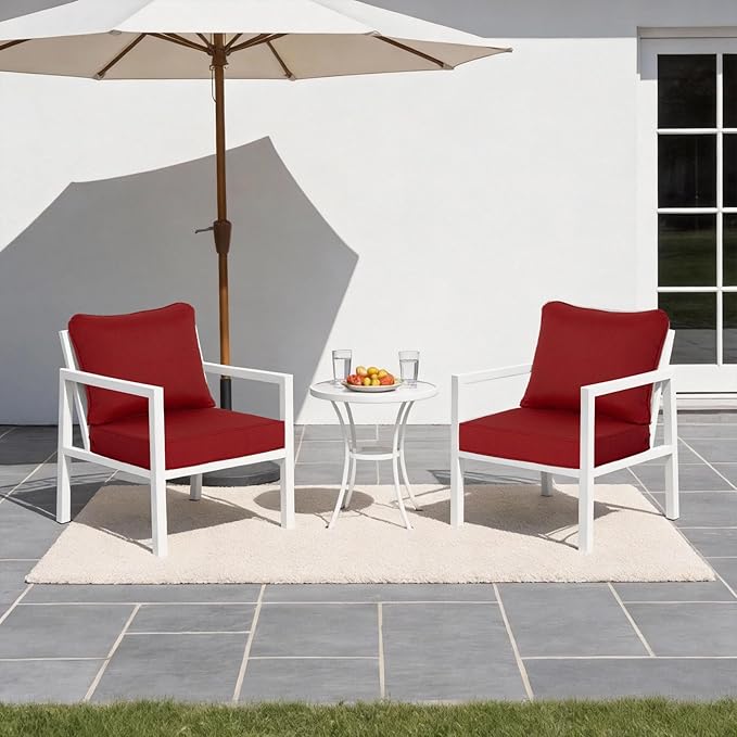 24x24 Inch Outdoor Deep Seat Cushions Set of 2,Thick High-Density Foam, Water-Resistant, Piped Edges & YKK Hidden Zipper for Patio Furniture,Chili