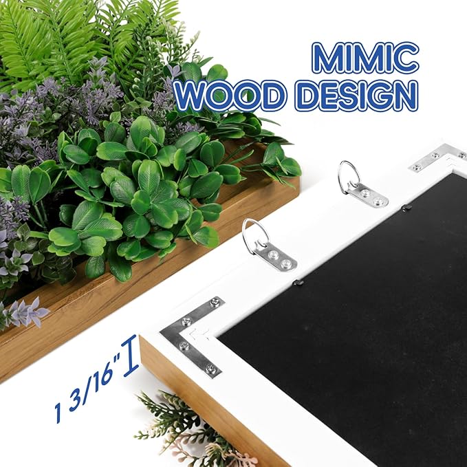 3 Pieces Hanging Wall Artificial Plants for Home Decor Faux 3D Greenery Plant in Wooden Frame 12 inches for Room Garden Patio Indoor Outdoor Decoration, Green with Purple
