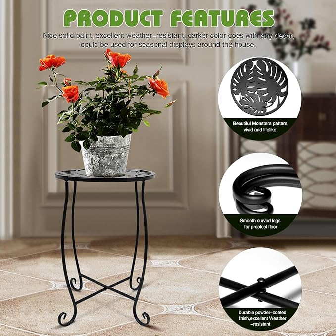 Fashion&cool 2 Pack Indoor Outdoor Side Tables, Weather Resistant Metal Patio Side Table, Small Round End Table Side Table for Patio Yard Porch Balcony Garden Bedside, Plant Stand for Indoor