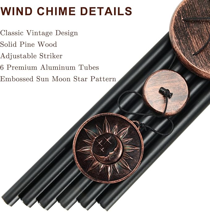 Wind Chimes for Outside, Vintage Sun Moon Star Deep Tone Wind Chime Outdoor Clearance, Patio Porch Balcony Decoration, Garden Decor Birthday Gifts for Women Mom Grandma (34" Sun Moon Star)
