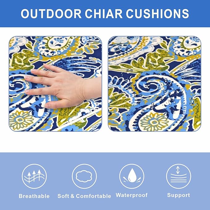 Outdoor Chair Cushions 19 x 19 Inch Set of 4 Water Resistant Seat Cushions with Ties, Outdoor Cushions for Patio Furniture with 3-Year Fade Resistant