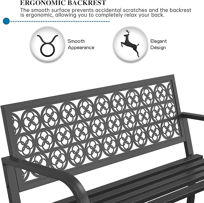 On Shine Outdoor Garden Bench Cast Iron Steel Outdoor Bench Clearance Weatherproof Metal Park Bench for Porch, Yard, Lawn, Deck (Four-Leaf Clover)