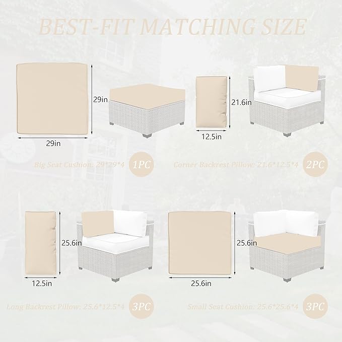 Outdoor Cushions - Patio Furniture Replacement, 4" Deep Seat Sectional Cushions for 4-seat Sofa, Cream