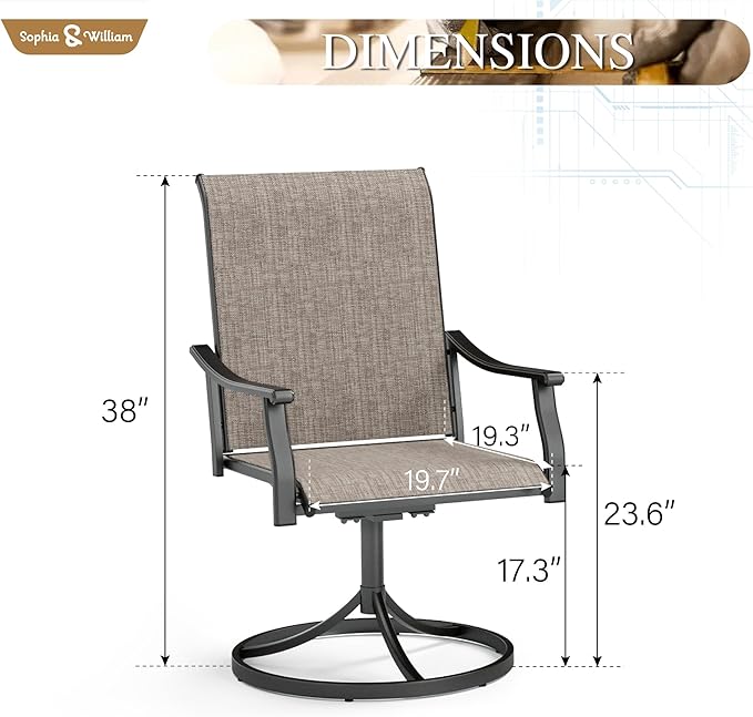 Sophia & William Patio Dining Chairs Set of 6, Outdoor Swivel Chairs with Breathable Textilene Fabric, Rustproof for Lawn Garden Support 350lbs