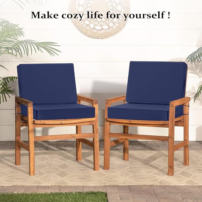 Cozyide 24x24 Outdoor Cushions for Patio Furniture, Waterproof Outdoor Chair Cushions with Non-Slip Ties and Handle, Washable Deep Seat Cushions for Outdoor Furniture with Removable Cover, Navy