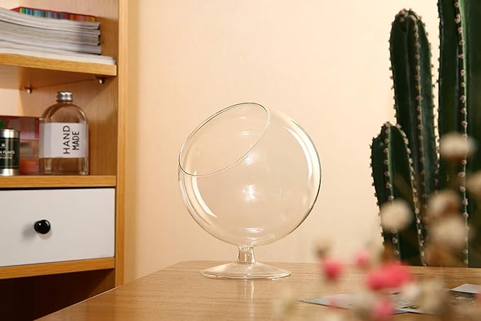 WGV Planter Terrarium with Stand, Ball Diameter 4" Height 5", Clear Glass Floral Container Vase, DIY Succulents Outdoor Garden Home Office Decor Slant Cut Orb, 1 Piece