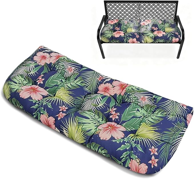 Floral Bench Replacement Cushion for Patio Swing Long Porch Loveseat Cushion Printing Outdoor/Indoor Water Resistant Bench Seat Cushion for Swing Bench,51x 20