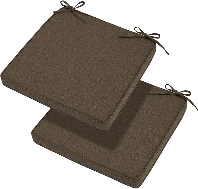 Magpie Fabrics Indoor Outdoor Waterproof Square Chair Cushion, 18" x 18" x 2.5", 2 Pack, Water Resistant Seat Cushions, for Patio Garden Office, Dark Brown