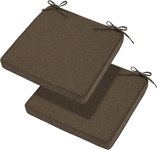 Magpie Fabrics Indoor Outdoor Waterproof Square Chair Cushion, 18" x 18" x 2.5", 2 Pack, Water Resistant Seat Cushions, for Patio Garden Office, Dark Brown