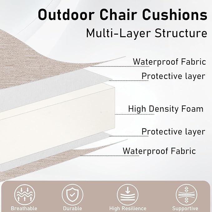 Topotdor Outdoor Chair Cushions Set of 2, Waterproof Patio Chair Cushions for Outdoor Furniture, Round Corner Seat Chair Pads with Ties for Patio Garden Dining Office, 17"x16"x2", Beige