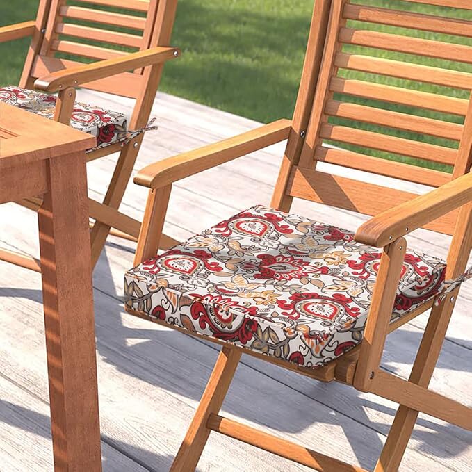 Magpie Fabrics Indoor Outdoor Waterproof Square Chair Cushion, 18" x 18" x 2.5", 2 Pack, Water Resistant Seat Cushions, for Patio Garden Office, Phoenix Red Orange