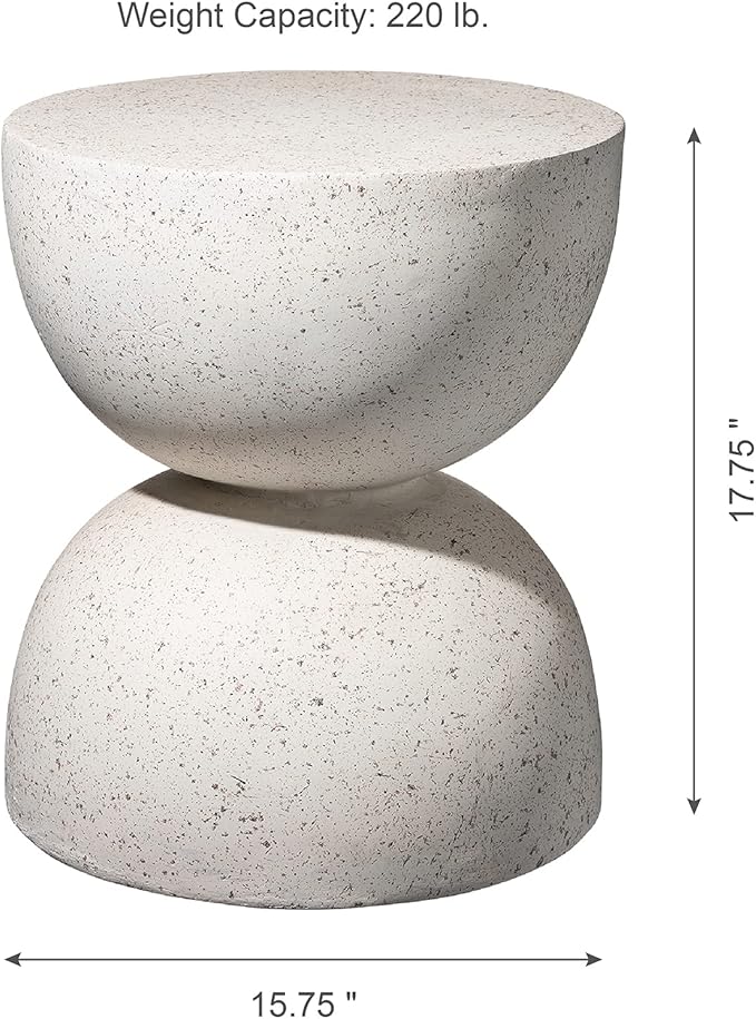 Glitzhome Outdoor Side Table, Round Accent End Table, Lightweight Hourglass Faux Terrazzo Decorative Garden Stool, 17.75" H White Planter Stand for Patio Porch Balcony Living Room