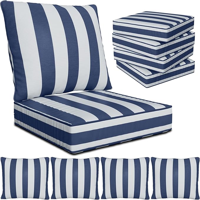 24" x 24" x 6" Outdoor Deep Seat Cushions Set - 4 Set Waterproof & Fade Resistant Patio Furniture Replacement Cushions, Non-Slip Outdoor Cushions Fit Loveseats, Couches, Chairs, and Sofas