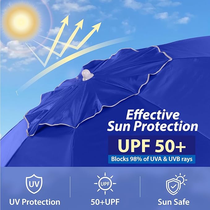 AMMSUN Shade Umbrella, Premium Portable Umbrella with Stand, 6.5ft Lightweight Free Standing Canopy for Sporting Games, Adjustable Instant Sun Protection and Easy to Carry, Blue