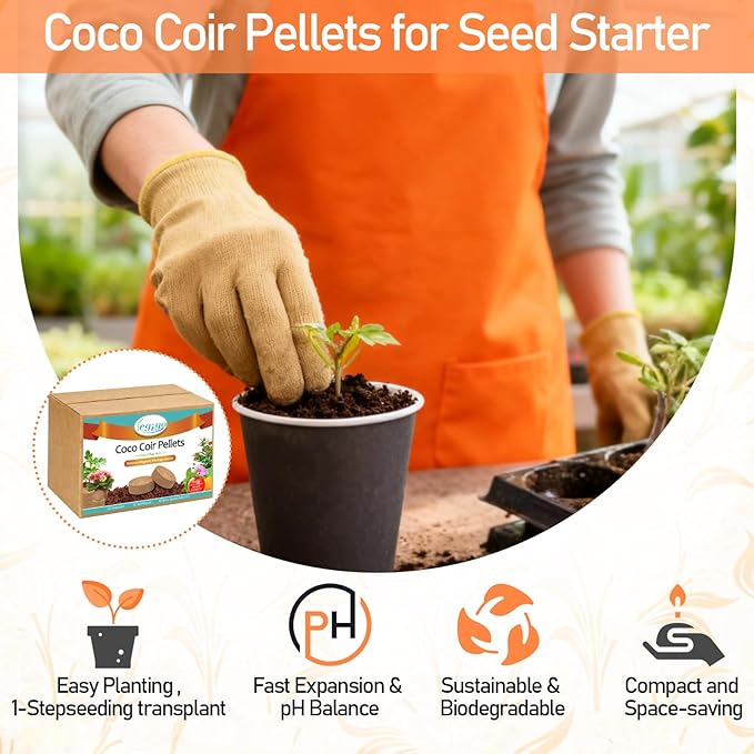 Legigo 50 PCS 50mm Coco Coir Pellets Potting Soil Mix- Compressed Coconut Coir Discs Seed Starting Soil Pellets, Coco Peat Soil Pods for Indoor & Outdoor Plants, Gardening Herbs Bonsai and Vegetables