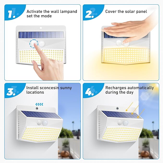 Peasur 16 Packs Solar Outdoor Lights Motion Sensor Solar Security Lights Waterproof with 3 Lighting Modes Solar Powered Wall Lights Outside for Garden Fence Yard Deck, Warm White