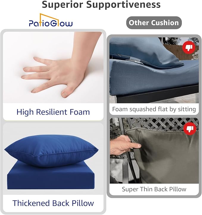 Outdoor Seat Cushion Set 22 x 22 x 4 Inch, Waterproof & Fade Resistant Patio Furniture Cushions with Removable Cover and Ties, Thick Deep Seating Pads for Outside Chair Sofa Couch, Blue