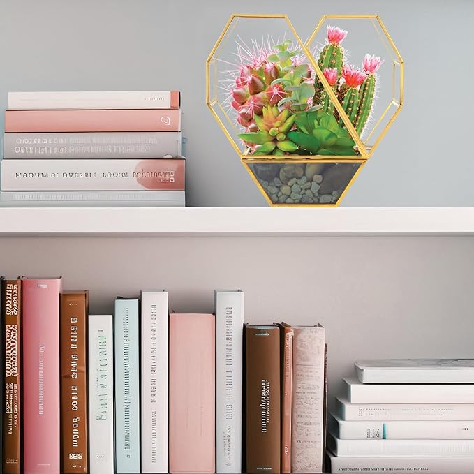 D'Eco Glass Valentine Heart Centerpiece (8x8x2.5)- Tabletop Planter Terrarium for Home Decor & Wedding Letterbox- Fill w/Succulents, Candy, Chocolates, Vday Decorations Valentine's Day Gift for Her
