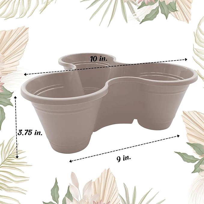 Stackable Plastic 3-Section Planters 10x9x3.75-in, Vertical Tower Pots Garden Accessories Indoor Outdoor Strawberries Flowers Herbs Vegetables, 2-ct. Packs Medium (Beige)