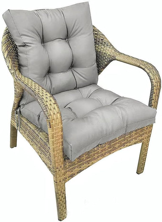 Outdoor Wicker Chair Cushions with Back Waterproof Silver Grey Rocking Chair Pad Non Slip Thick High Back Chair Cushion Set for Outdoor Furniture with Ties 41.7"*20.8"