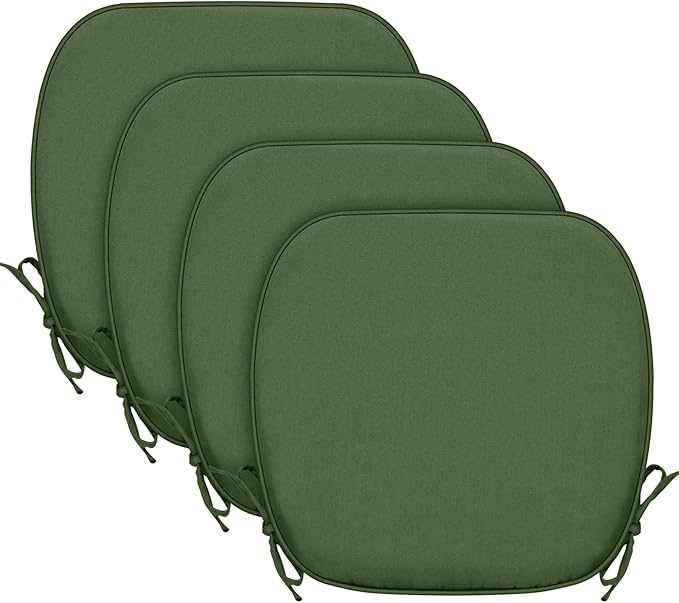 SleepMan Outdoor 17"x16" Chair Cushions with Ties Set of 4, Water Resistant All Weather U-Shape Seat Pads for Patio Garden Furniture Indoor (Set of 4, Moss Green)