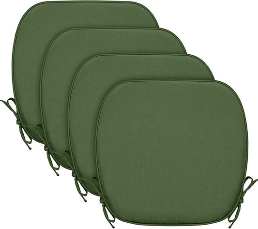 SleepMan Outdoor 17"x16" Chair Cushions with Ties Set of 4, Water Resistant All Weather U-Shape Seat Pads for Patio Garden Furniture Indoor (Set of 4, Moss Green)