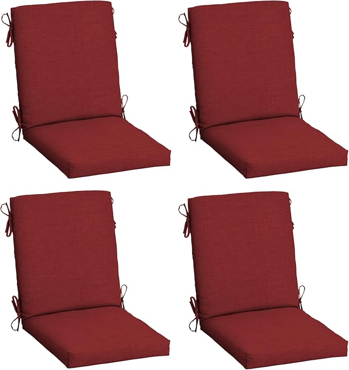 Arden 4-Pack Outdoor Patio Dining Chair Cushion, 20x44, Rain-Proof Seat Pad, Fade-Resistant Outdoor Cushion Ruby Red Leala