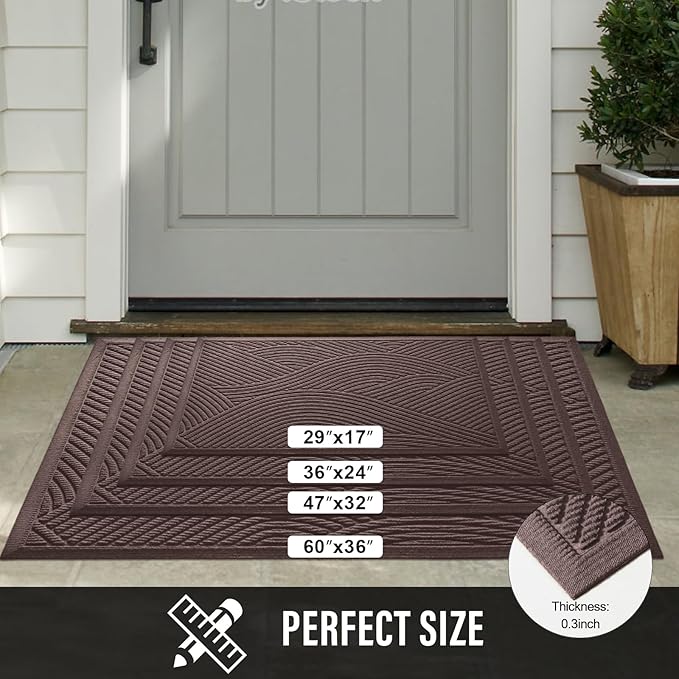 Sturdy Front Door Mat, Absorbent Muddy Dirt Resist Welcome Door Mats Outdoor Indoor, Stain and Fade Resistant, Non-Slip Backing Entry Mat Low Profile Doormat for Entryway, 47×32, Coffee