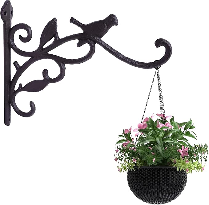 DEWEL Iron Hanging Plant Hook Rust Resistant Wall Decorative Bracket，Hanging Basket Hanger Hook for Flower Pots Bird Feeder Wall Hanging Hook for Outdoor Lantern Planters Wind Chimes Home Décor