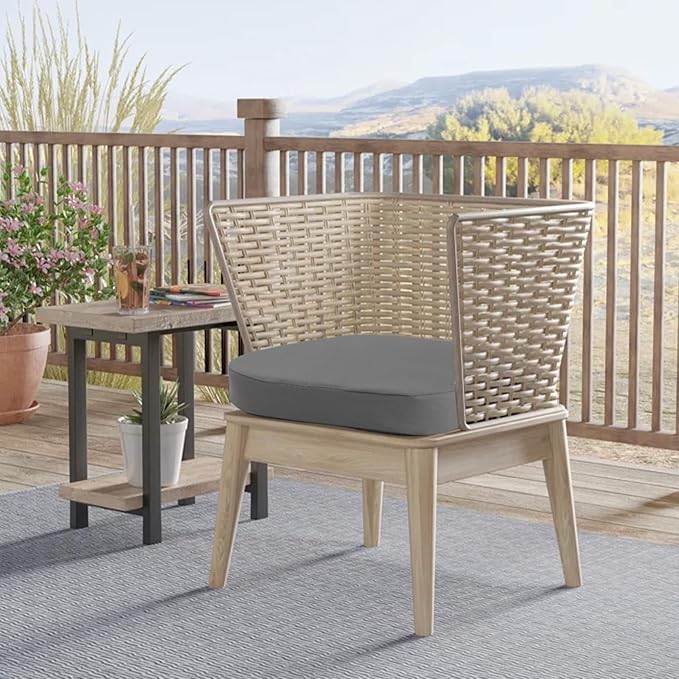 idee-home Outdoor Chair Cushions Set of 4, 19" x 19" x 3" Thick D-Shaped Patio Furniture Outdoor Seat Cushions Waterproof with Ties, Dining Pads
