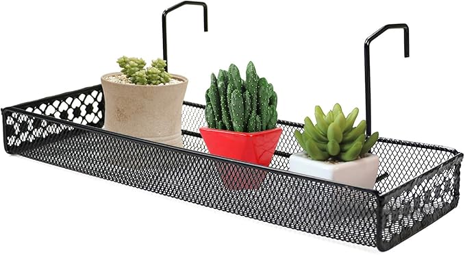 Chris.W Metal Succulent Planters Hanging Container Garden Mini Flower Pot Holder for Wall, Balcony, Patio or Porch Fence Railing Shelf Under 1.7” Wide Poolside Storage Basket(Black)