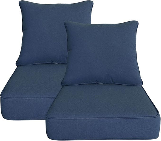 Outdoor 24"x24" Deep Seat Patio Cushion Set of 2, Outdoor Chair Cushions with Water-Resistant UV Resistant Weather Resistant Sectional Sofa Pad and Removable Covers,Navy