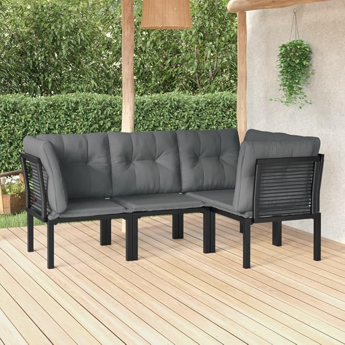 Garden Lounge Set Black and Grey PE Rattan Medium Modular Garden Furniture Set for Backyard Pond