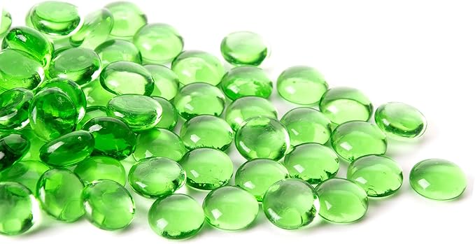 50PCS Mini Glass Gems,Green Mancala Stones Flat Bottom Marble Beads for Home Decorative Art Craft Vase Filler(0.5"~0.7")