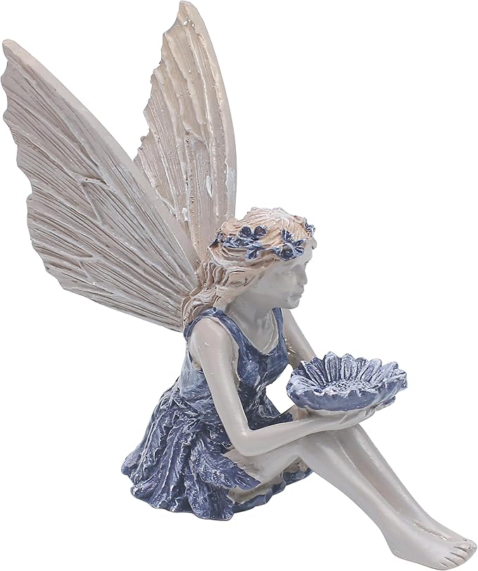 Marsrut Polyresin Sunflower Fairy Garden Statue - Sitting Angel Figurines with Bird Feeder | Decoration for Large Lawn, Bath, and Yard Outdoor Clearance (Size: 5.7 x 5.3 x 2.8)