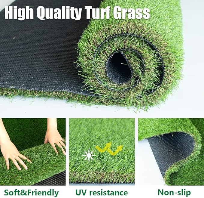 Petgrow Luxurious Artificial Grass Realistic Turf 9 X 34 Feet,1.57 Inch Pile Height Ultrathick Indoor/Outdoor Dog Fake Faux Grass,Synthetic Grass Rug Garden Landscape Patio,Drainage Holes