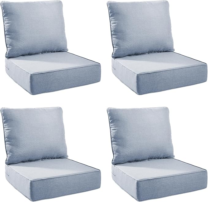 Outdoor Cushion Set for Furniture Patio Furniture, UV Resistant, Water Resistant - 6 Inch Thick Foam Garden Cushions– 24x24 Inch Patio Seat Covers for Chair/Sofa/Couch | Baby Blue | 4-Pack |