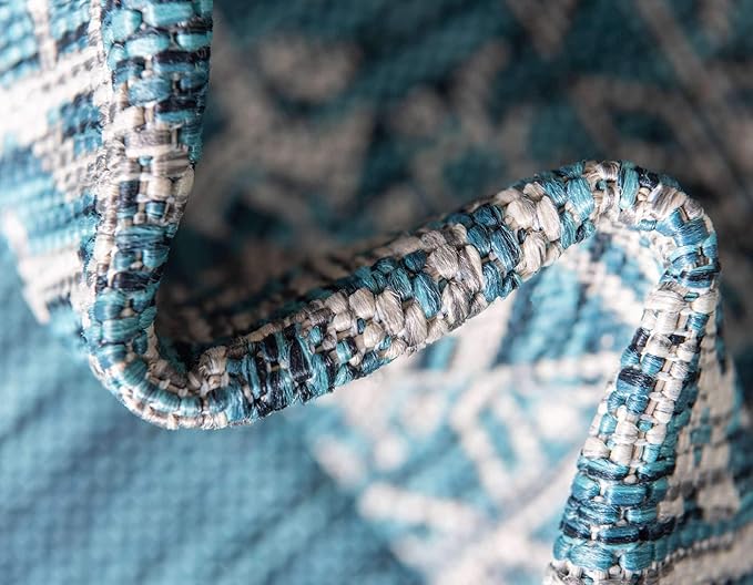 Unique Loom Outdoor Traditional Collection Area Rug - Antique (8' x 11' 4" Rectangle, Teal/ Gray)