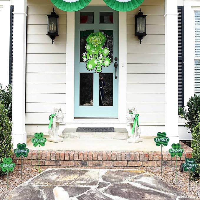 YEAHOME St Patricks Day Decorations Outdoor, Set of 6 Metal Shamrock Decorative Garden Stakes for St Patricks Day Decor, Lucky Saint Patricks Yard Signs for Garden Lawn Porch Pot Flowerbed