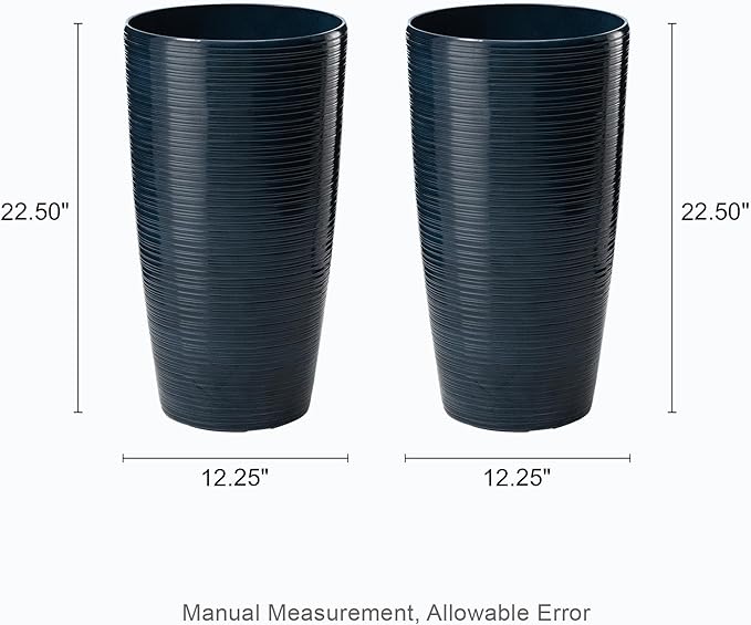 Glitzhome 22.5"H Oversized Tall Plnters, Large Planters for Outdoor Plants, Faux Ceramic Textured Turquoise Tall Planter with Drainage Holes, Large Flower Pots for Porch Outdoor Indoor Garden,Set of 2