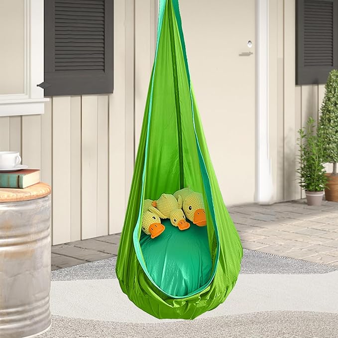 Kids Swing Seat Hammock Chair Indoor Outdoor Hanging Chair for Children,Soft & Safe with High Weight Capacity, Easy Install Perfect for Bedroom, Garden, Playroom (Light Green)