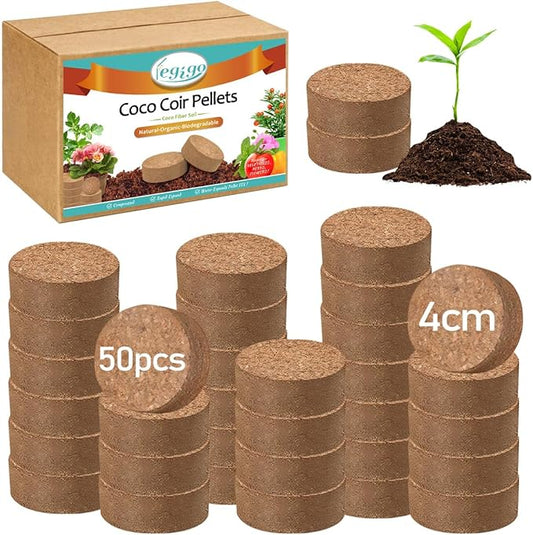 Legigo 50 PCS 40mm Coco Coir Pellets Potting Soil Mix- Compressed Coconut Coir Discs Seed Starting Soil Pellets, Coco Peat Soil Pods for Indoor & Outdoor Plants, Gardening Herbs Bonsai and Vegetables