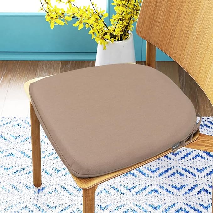 Magpie Fabrics 17"x16"x2" U-Shape Chair Cushions with Ties 4 Count, Outdoor Indoor Waterproof All Weather Seat Pads Decoration for Patio Garden Dining Office - Khaki