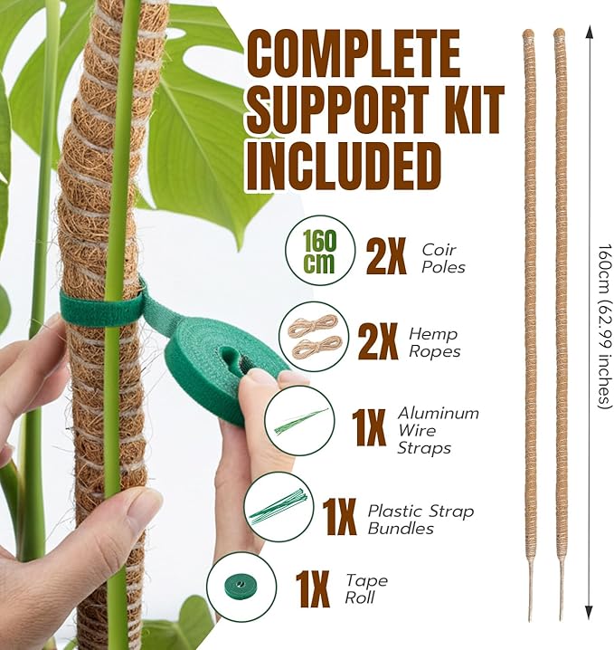 Mcbazel 2 Pack 63Inch Moss Pole for Plants Monstera, Plant Support Stick, Bendable Moss Poles Plant Support Stick for Climbing Plants, Stick Support Stake Kit for Potted Plants,Pothos,Philodendron