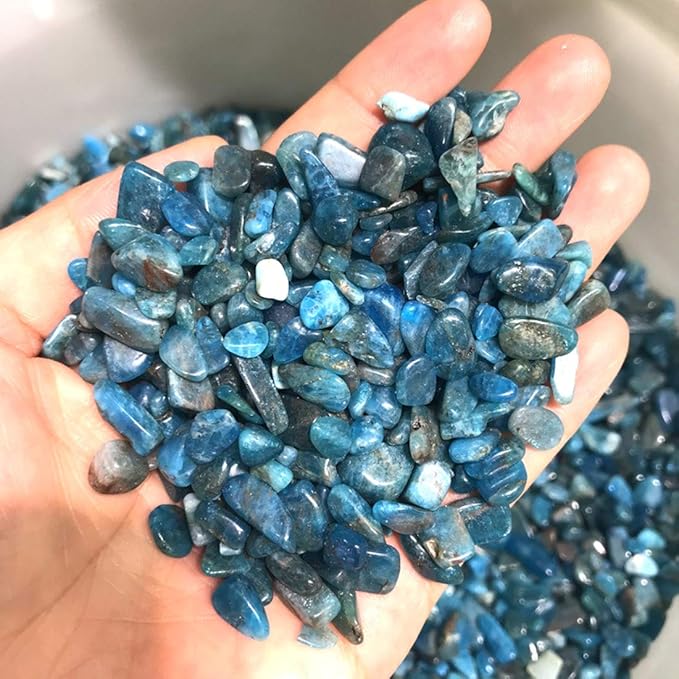 IMALY Blue Apatite Tumbled Chips Stone Polished Crushed Healing Crystal Quartz Pieces Irregular Shaped Stones for Home Decorative Stones Vases Plants Succulents 0.5lb