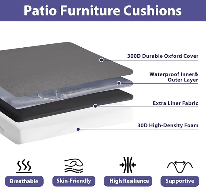Outdoor Chair Cushions Set of 4,Waterproof Outdoor Seat Cushions for Patio Furniture,Patio Chair Cushion with Handle and Ties, Square Out Door Chair Pads,18.5" x 16" x 3", Darkgrey