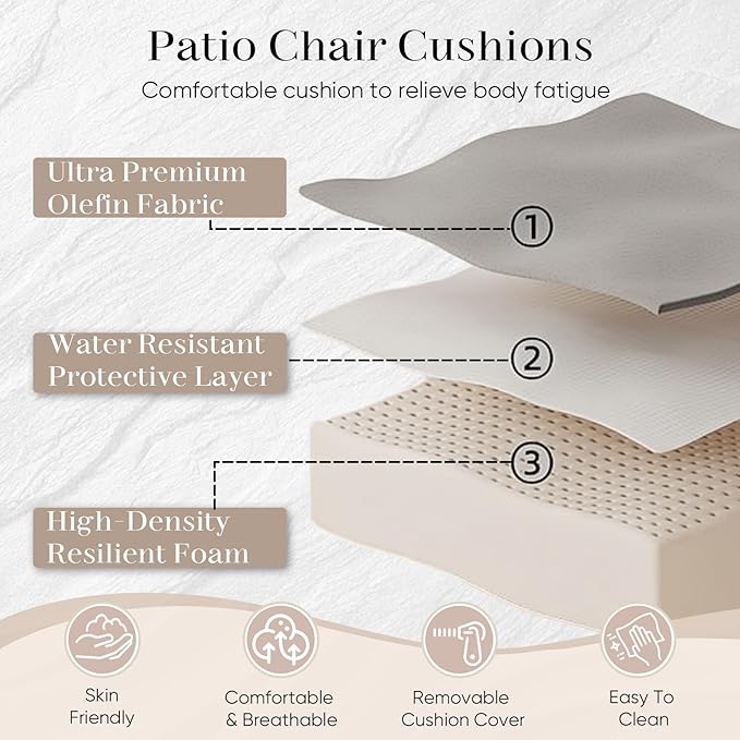 Outdoor Chair Cushions Set of 2-22 x 25 Inch Fade Resistant Patio Chair Cushions Outdoor Seat Cushions for Patio Furniture Chair Sofa Couch-Beige
