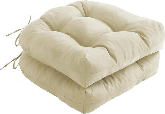 Outdoor Chair Cushions Set of 2, Patio Chair Cushions with Ties, 19x19+5” Tufted Outdoor Seat Cushions, Waterproof Patio Furniture Cushions, Outdoor Dining Chair Pads, Beige