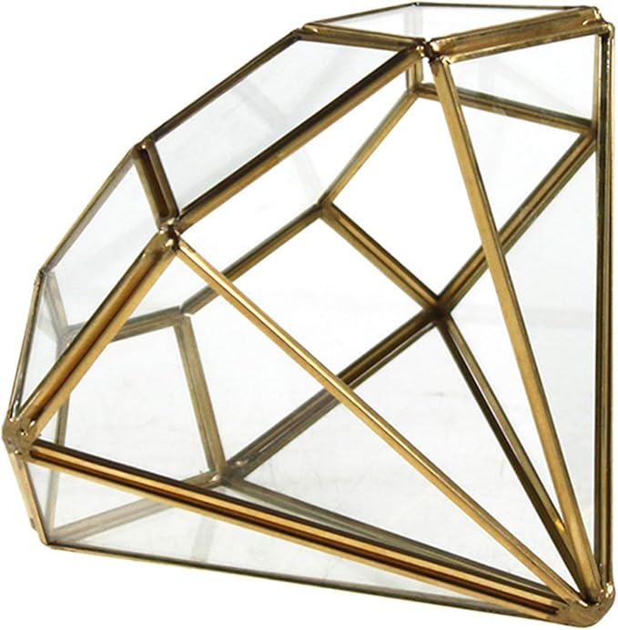 WGV Geometric Planter Terrarium, Width 5.3" Height 6" Clear Glass Gold Frame DIY Succulent air Plant Miniature Fairy Garden Windowsill Tabletop Decor, Diamond 1 Piece